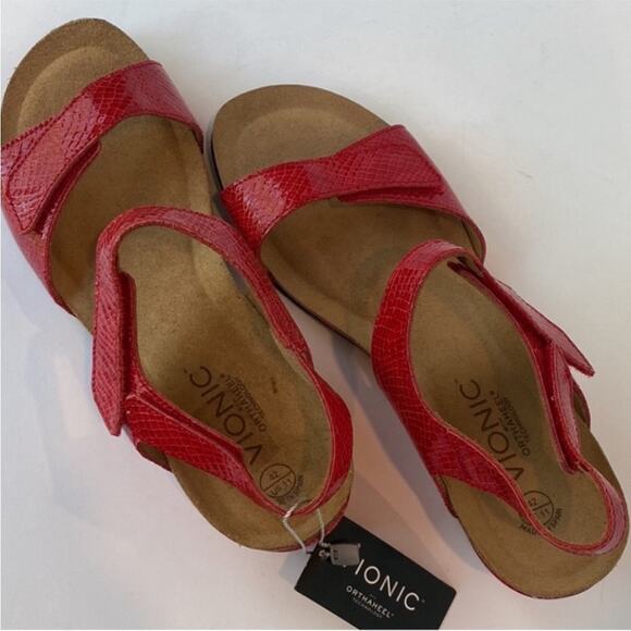 VIONIC 11 Sandals 11 Retro Wedges low heel Comfort Adjustable Patent Leather - Picture 7 of 10